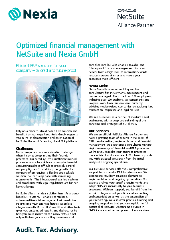 Optimized financial management with NetSuite and Nexia GmbH PDF on the topic: Optimized financial management with NetSuite and Nexia GmbH