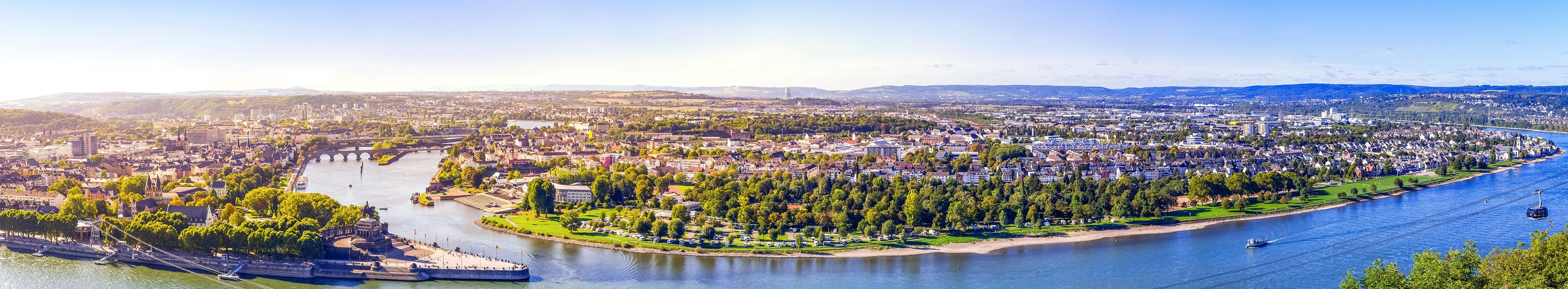 Panoramic view over Koblenz with a view of the "German Corner".