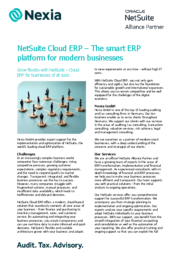 PDF on the topic: NetSuite Cloud ERP – The smart ERP platform for modern businesses