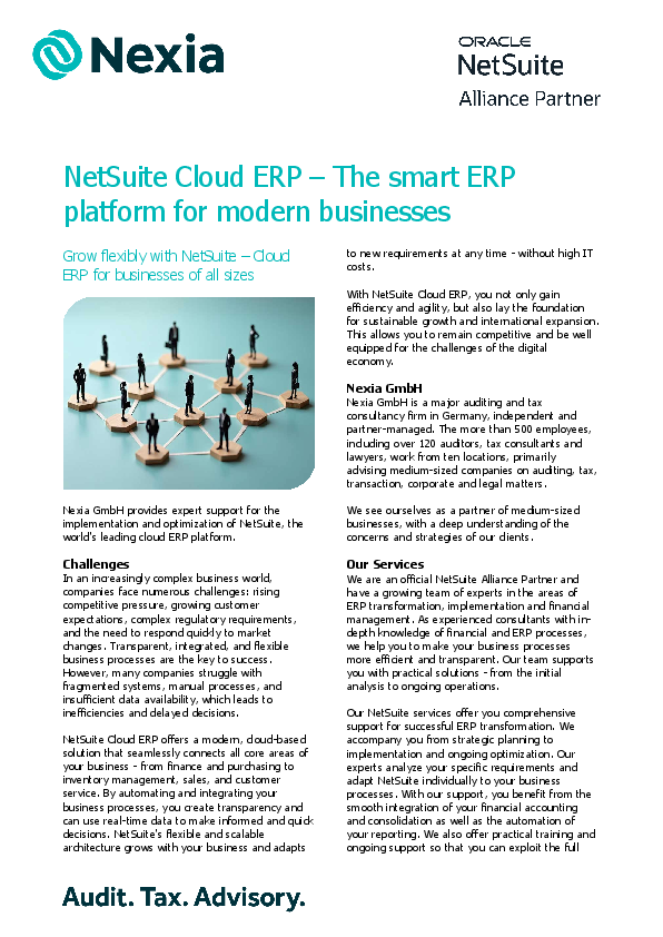 PDF on the topic: NetSuite Cloud ERP – The smart ERP platform for modern businesses