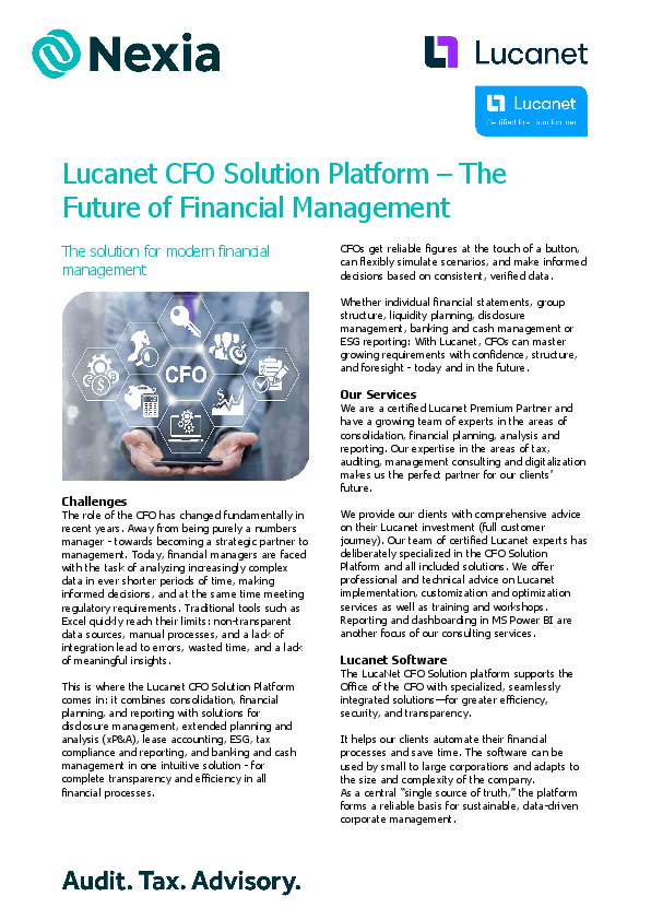 PDF on the topic: Lucanet CFO Solution Platform – The Future of Financial Management