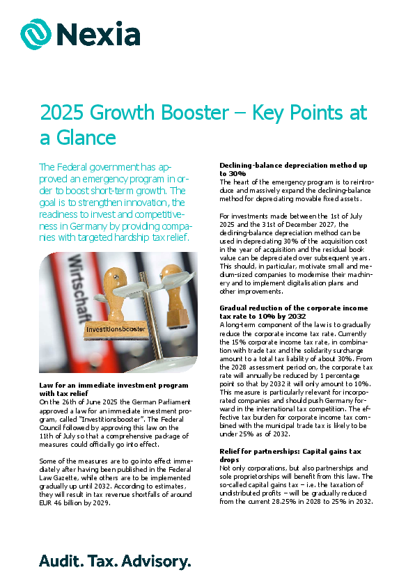 PDF for client information on the topic: 2025 Growth Booster – Key Points at a Glance