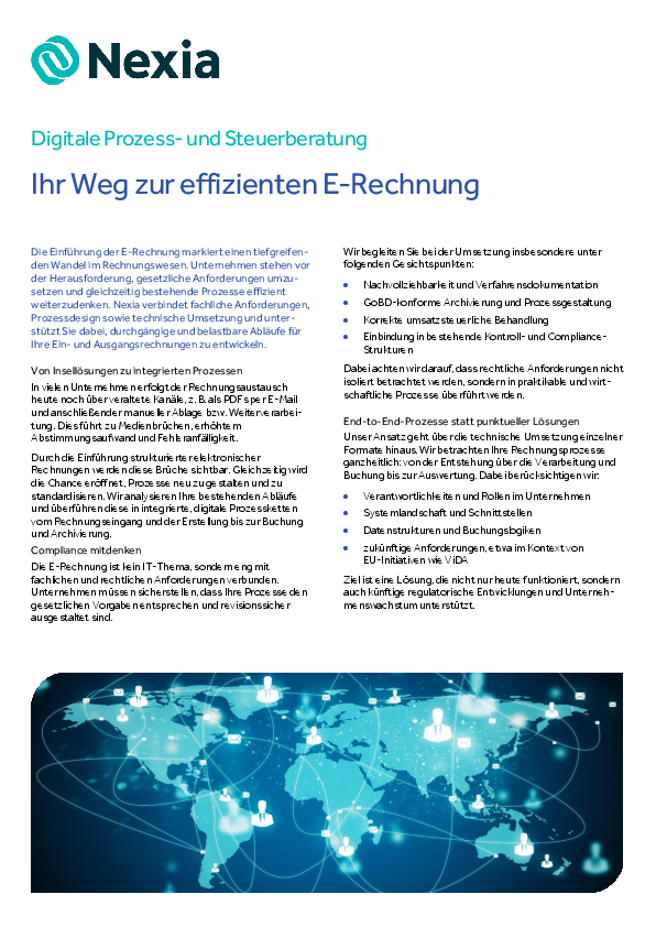 PDF zum Thema: Digitale Prozess- und Steuerberatung - Ihr Weg zur effizienten E-Rechnung
