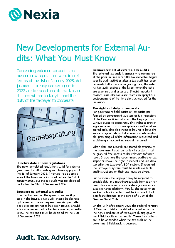 PDF for client information on the topic: New Developments for External Audits: What You Must Know