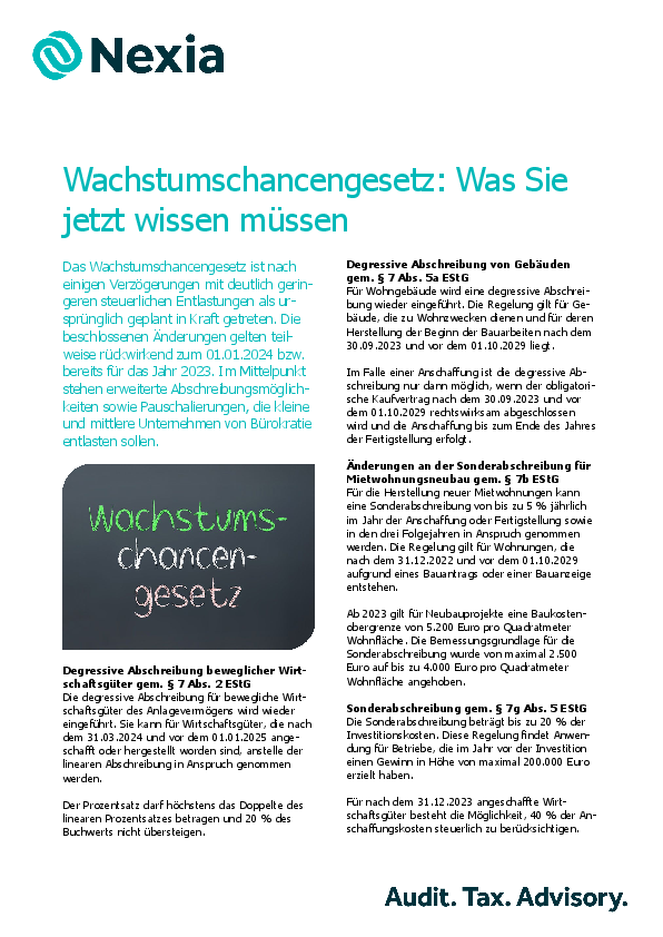 PDF zur Mandanteninfo zum Thema: Wachstumschancengesetz: Was Sie jetzt wissen müssen