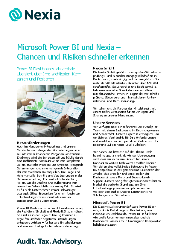 PDF zum Thema: Microsoft Power BI und Nexia – Chancen und Risiken schneller erkennen