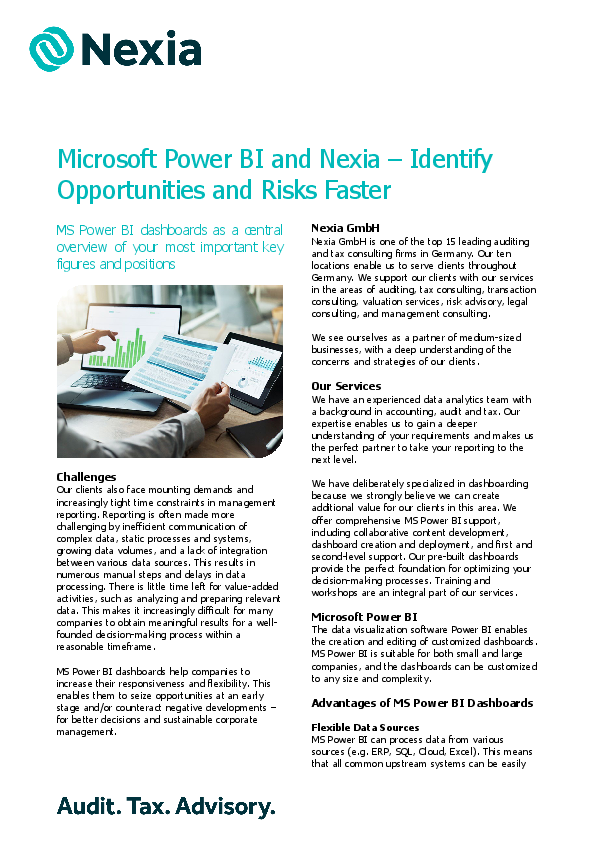 Microsoft Power BI and Nexia – Identify Opportunities and Risks Faster PDF on the topic: Microsoft Power BI and Nexia – Identify Opportunities and Risks Faster