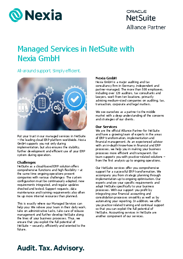 Managed Services in NetSuite with Nexia GmbH PDF on the topic: Managed Services in NetSuite with Nexia GmbH