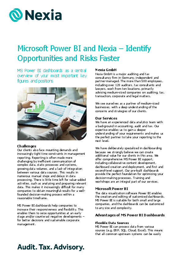 Microsoft Power BI and Nexia – Identify Opportunities and Risks Faster PDF on the topic: Microsoft Power BI and Nexia – Identify Opportunities and Risks Faster