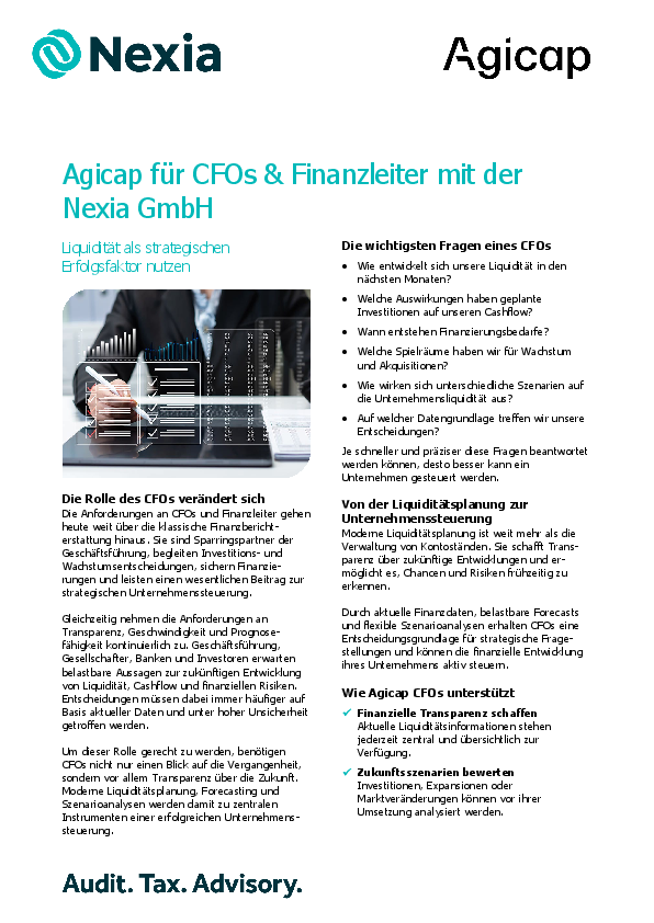 PDF zum Thema: Agicap für CFOs & Finanzleiter mit der Nexia GmbH