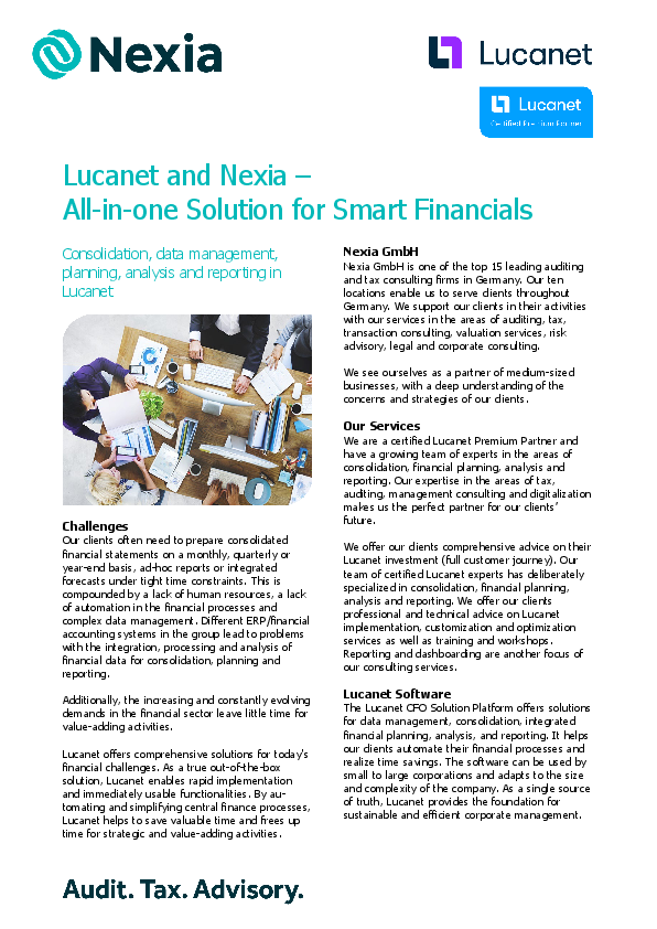 Lucanet and Nexia – All-in-one Solution for Smart Financials PDF on the topic: Lucanet and Nexia – All-in-one Solution for Smart Financials