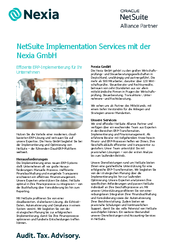 PDF zum Thema: NetSuite Implementation Services mit der Nexia GmbH