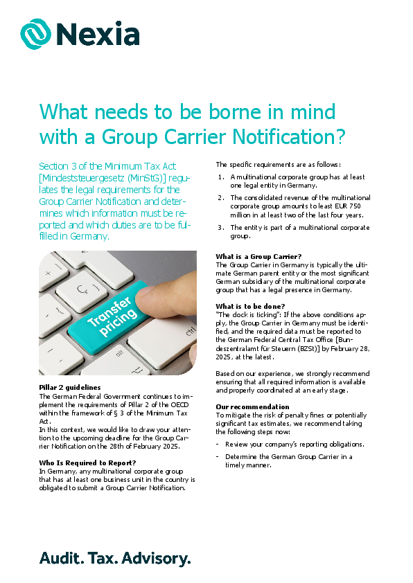 PDF for client information on the topic: What needs to be borne in mind with a Group Carrier Notification?