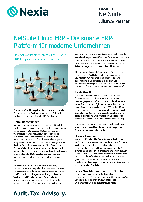 PDF zum Thema: NetSuite Cloud ERP - Die smarte ERP-Plattform für moderne Unternehmen