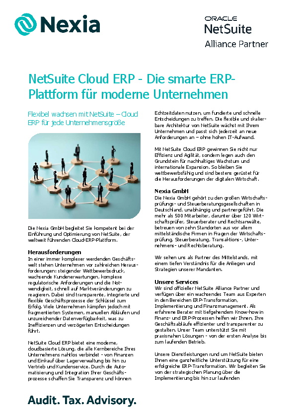 PDF zum Thema: NetSuite Cloud ERP - Die smarte ERP-Plattform für moderne Unternehmen