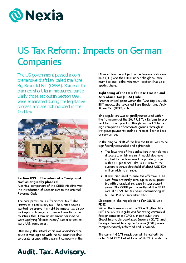 PDF for client information on the topic: US Tax Reform: Impacts on German Companies 