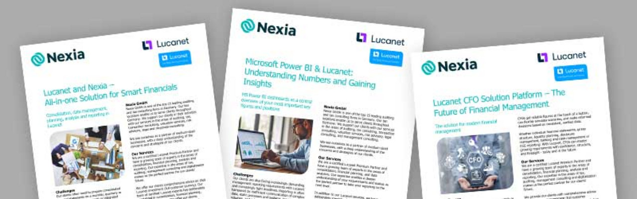 Excerpts from some Lucanet brochures are shown.