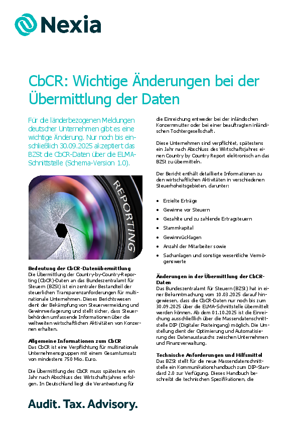 PDF zur Mandanteninfo zum Thema: CbCR: Wichtige Änderungen bei der Übermittlung der Daten