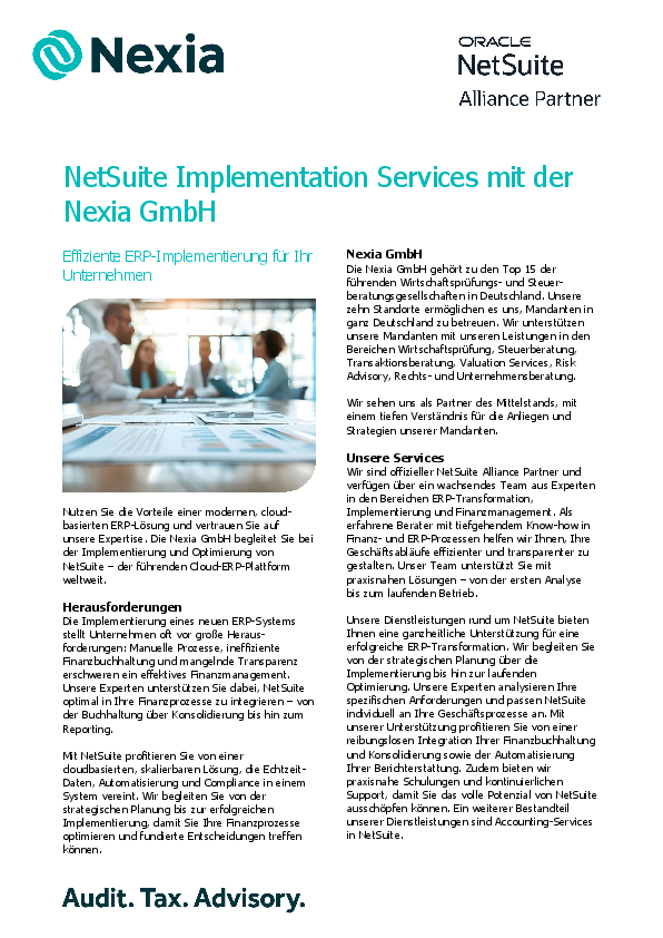 PDF zum Thema: NetSuite Implementation Services mit der Nexia GmbH