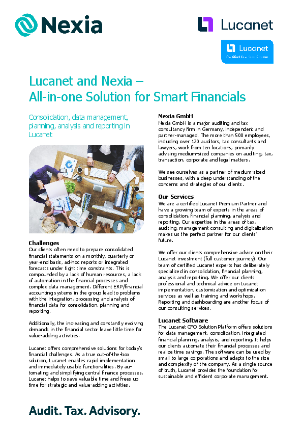 PDF on the topic: Lucanet and Nexia – All-in-one Solution for Smart Financials