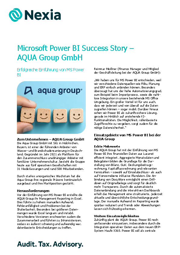 PDF zum Thema: Microsoft Power BI Success Story – AQUA Group GmbH