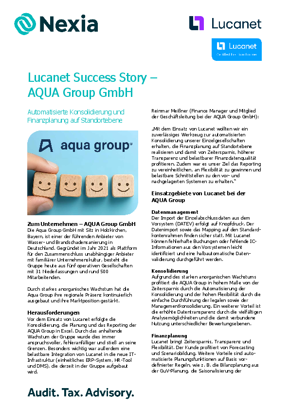 Lucanet Success Story – AQUA Group GmbH PDF zum Thema: Lucanet Success Story – AQUA Group GmbH