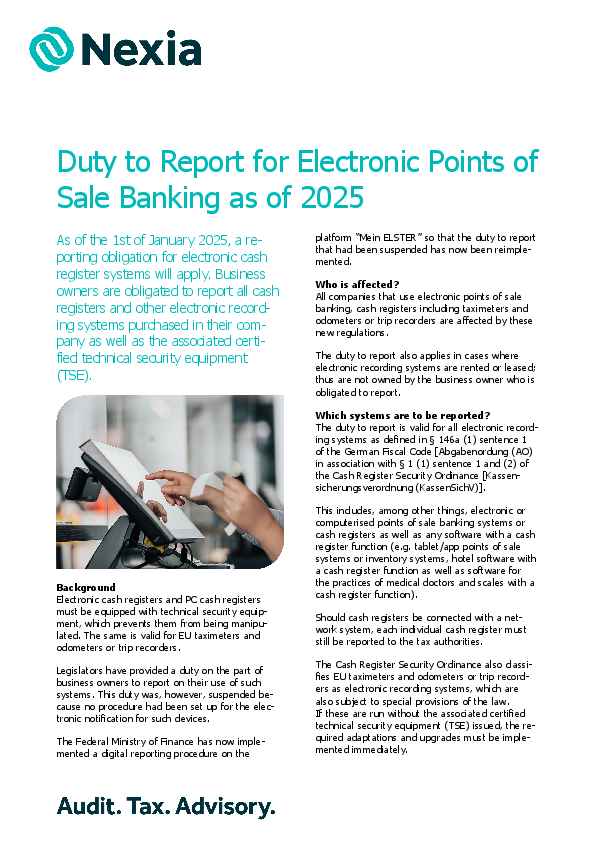 PDF for client information on the topic: Duty to Report for Electronic Points of Sale Banking as of 2025