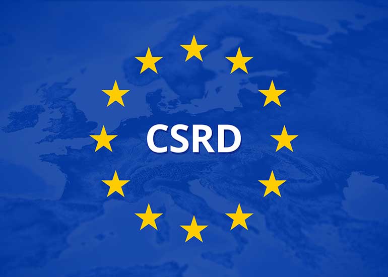 Europaflagge, in der Mitte des Sternenkreises steht "CSRD".