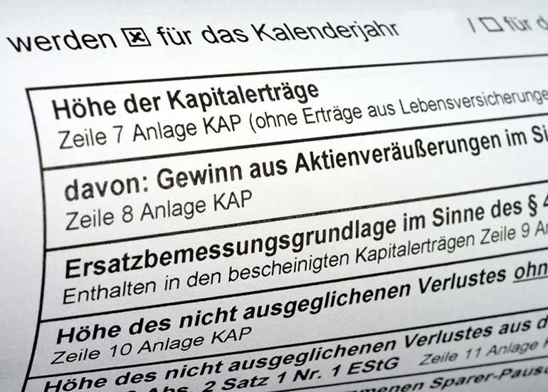 Detailansicht eines Kapitalertragsteuerformulars.