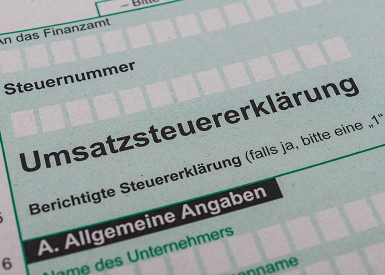 Detailansicht eines Umsatzsteuerformulars.