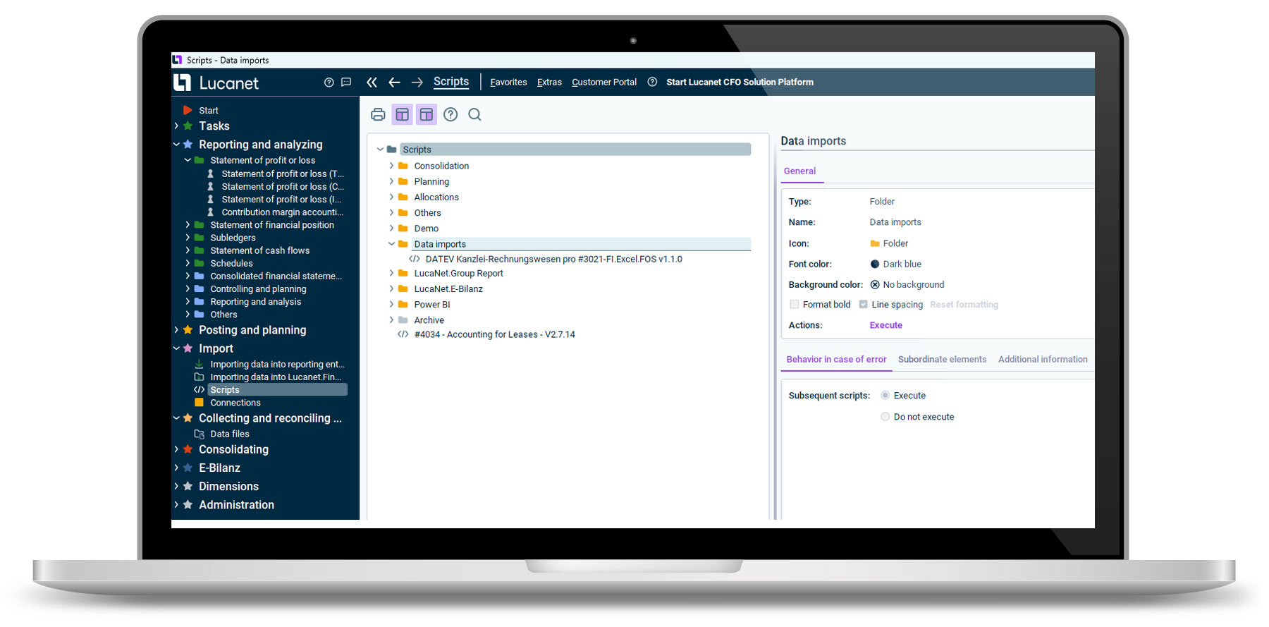 Laptop with Lucanet dashboard on the screen: Interfaces, data imports, and other automation scripts in Lucanet Financial Client